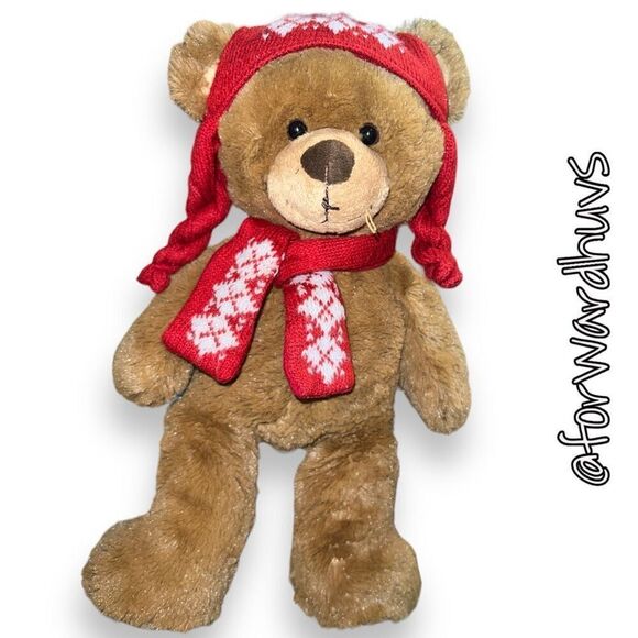 2010 Plush Brown Teddy Bear with Hat & Scarf - Picture 1 of 10